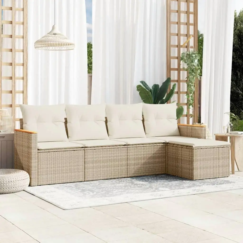 

Beige PE Rattan Modular 5 Piece Garden Sofa Set Outdoor Furniture Patio Seating
