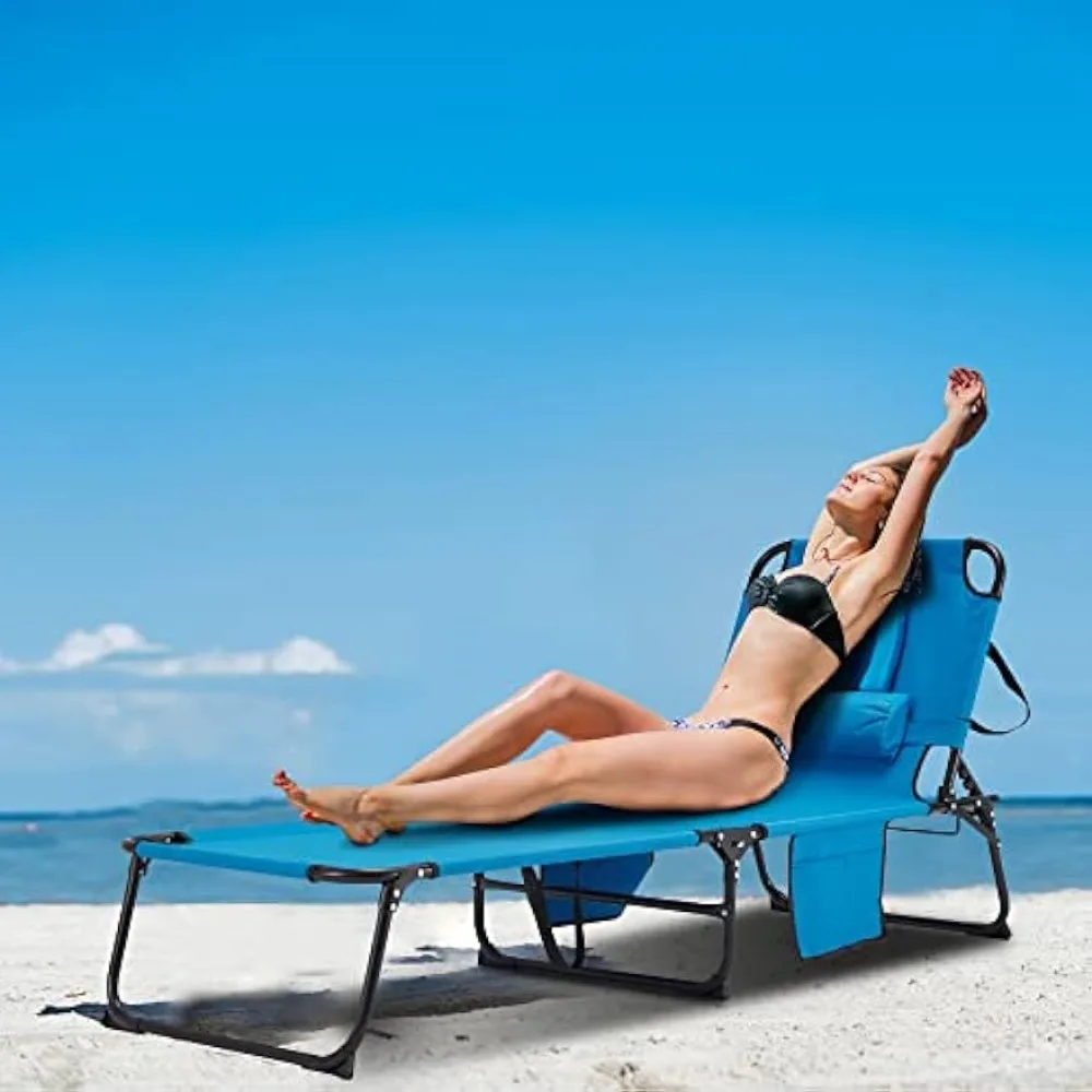 Candockway Tanning Chair, 300lbs Folding Beach Lounger with Face Hole, Adjustable Backrest, Non-Slip Foot & Portable Handle