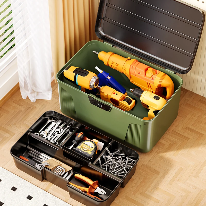 Multi-layer Tool Storage Box with Digital Password Lock Documents Valuables Organizer Large-Capacity Passport Medicine Case
