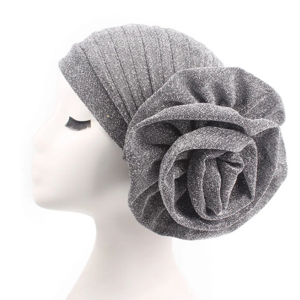 Elegante Turbante Brilhante para Mulheres, Hijab Muçulmano, Jersey Islâmico, Boné de Chemo, Lenço de Cabeça Flor Grande, Lenço Hijab para Senhoras