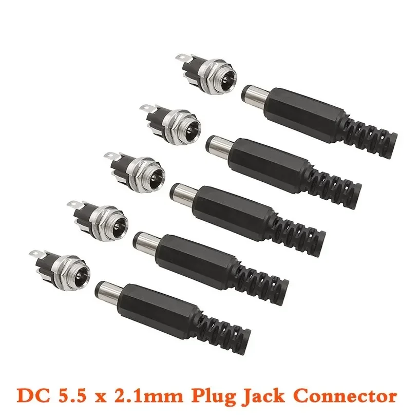 10 Pairs 5 5 x 2 1mm DC Male Female Plug Socket Connector, Metal Panel Mount Terminal, Reliable Connection for DIY Projects