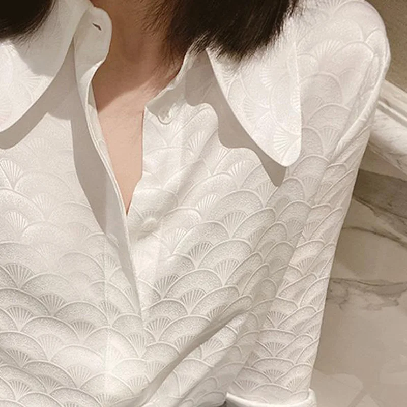 2024 New Summer Elegant Fashion Print Loose Sweat Office Lady Women\'s Shirt Casual Korean Style V Neck Long Sleeve Y2K Chi Tops