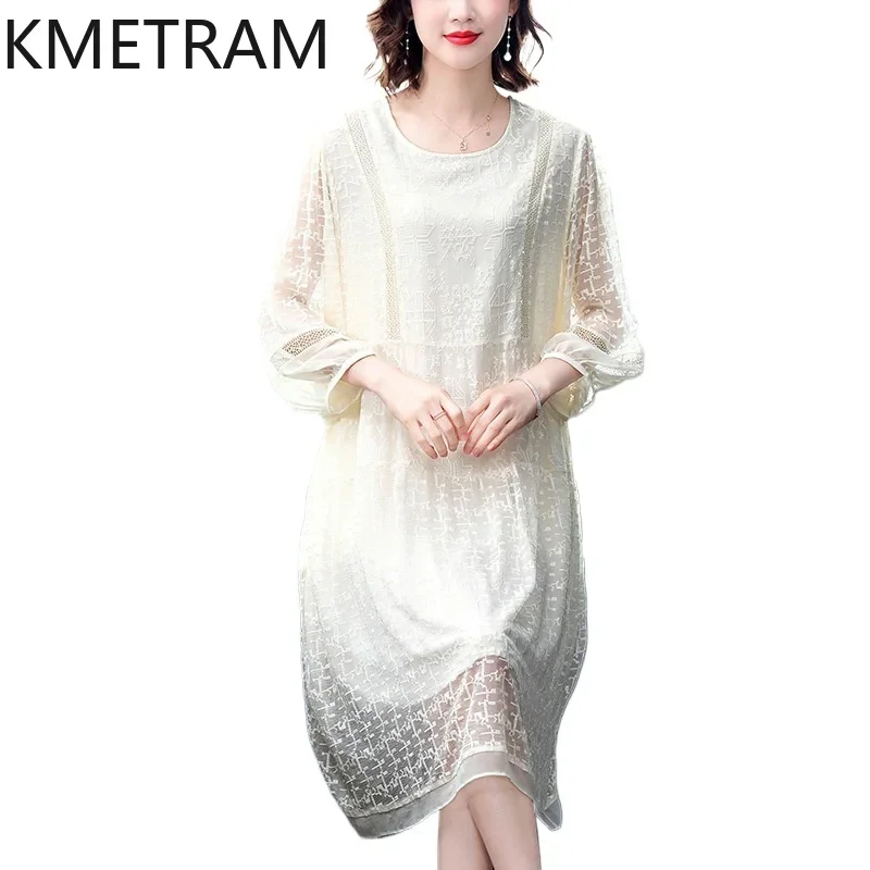 

KMETRAM 100% Mulberry Silk Dresses Summer Women Clothing Long Party Dresses Loose Elegant Dress Woman 2024 Vestidos Largos