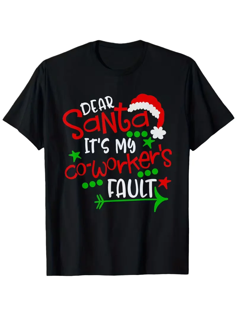 

Funny Christmas Coworker T-Shirt - Dear Santa It's My Co-Workers Fault Office Party Tee, Santa Hat & Holly Design
