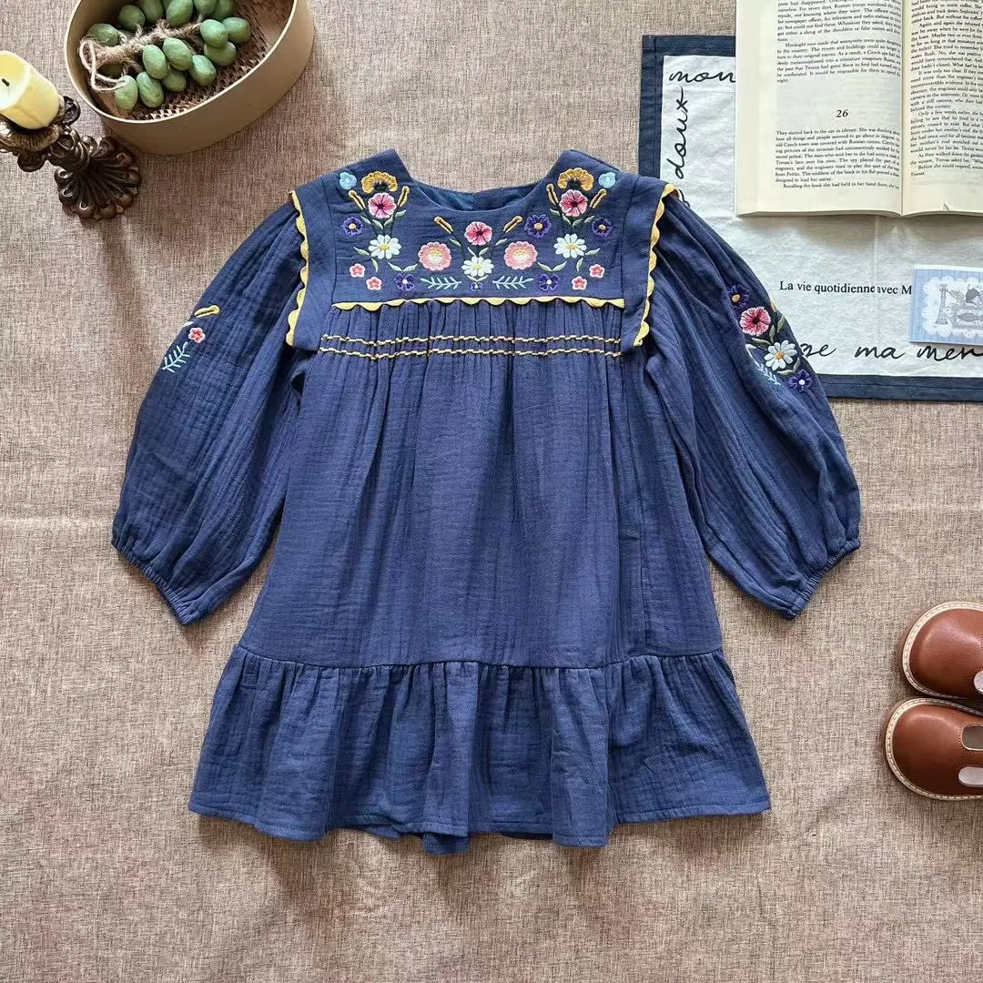 

Детское платье Aw25 LM для девочек, милые платья принцессы с цветочной вышивкой высокого качества и длинными рукавами