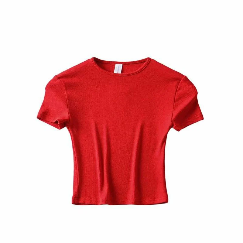 Fashion Casual 2025 Summer Woman Slim Fit t-shirt tight Cotton Short-Sleeve O-neck tee Crop Tops