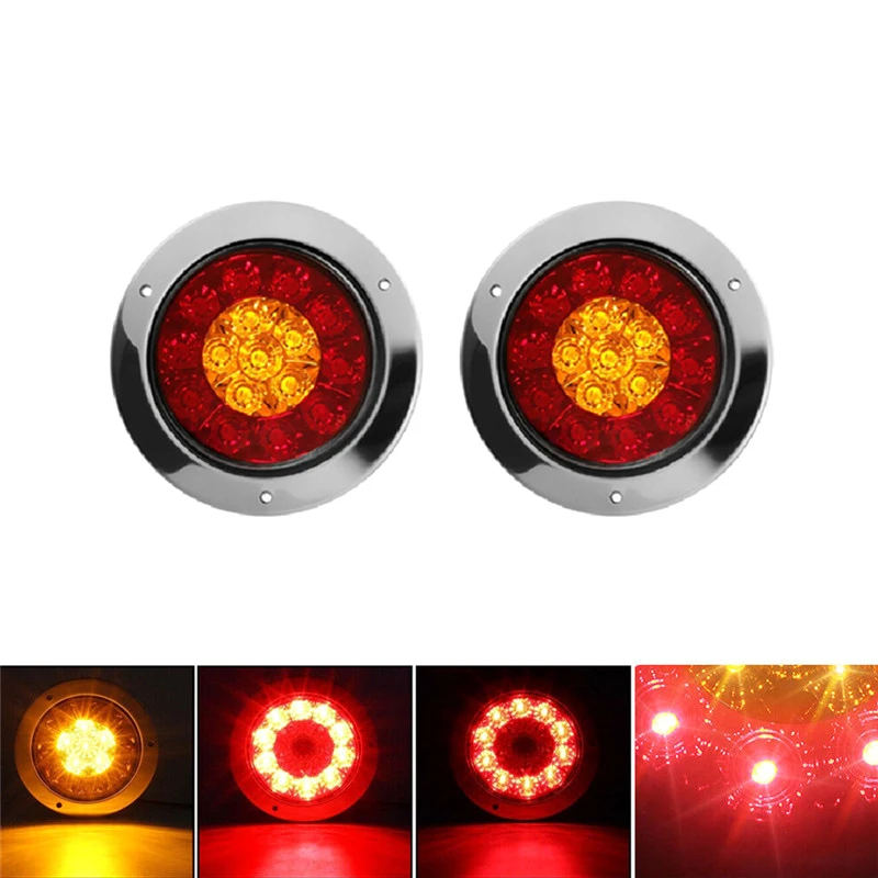 

16 LED Car Round Amber Red Taillights Rear Stop Brake Running Reverse Lamp