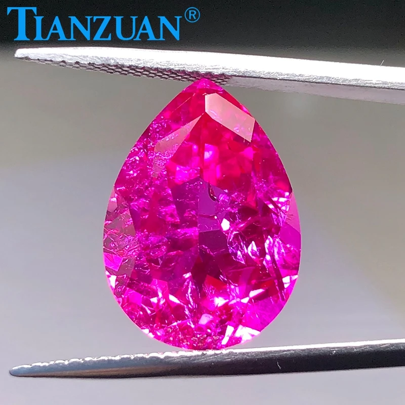 

Pear Shape Rose Pink Color Lab Grown Sapphire Natual Cut Synthetic Corundum with Cracks Inclusions Inside with AGL certificate