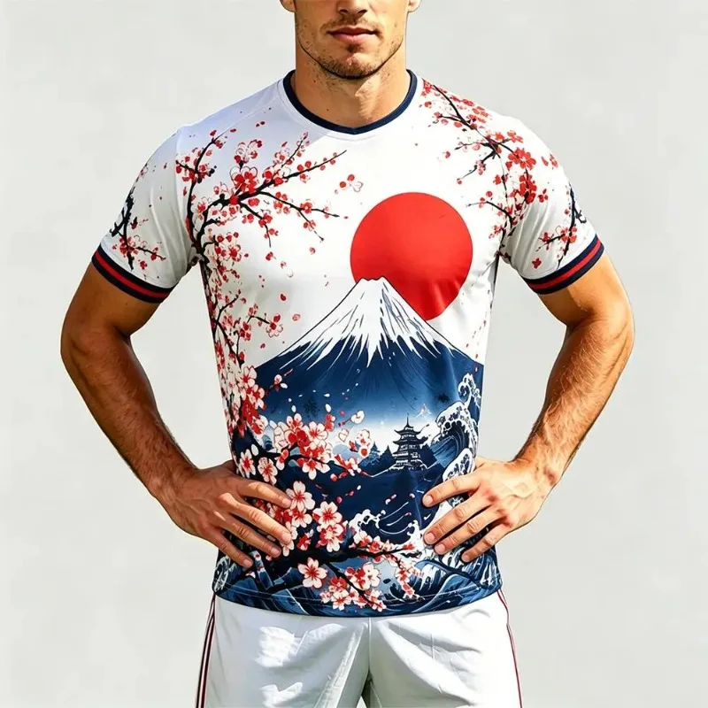 Japan No.10 Football JerseyCherry Blossom3DPrintedFootball ShirtQuick‑Dry & Breathable Unisex Short‑Sleeve Sports T‑ShirtApparel