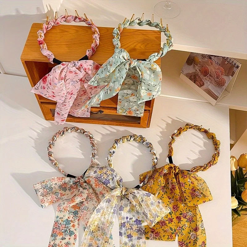 

1pc Sweet Floral Feather-Adorned Toothed Comb Hair Band - Country-Style Spring Summer Women's Hair