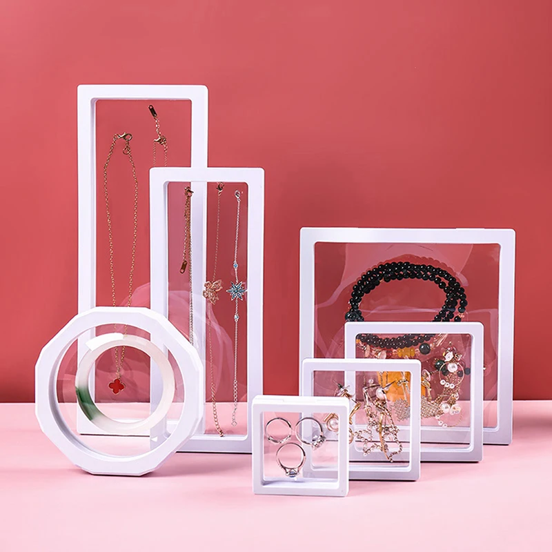 PE Film Brooch Coin Gems Jewelry Storage Box Dustproof Exhibition Decoration Suspended Floating Ring Earrings Display Rack Case