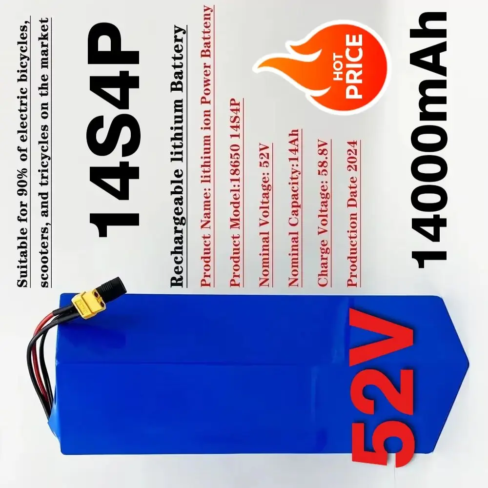 

52V Rechargeable Lithium 14000mAh 18650 battery pack 14S4P 1500W for Balance Car, Bike, Scooter High capacity cell