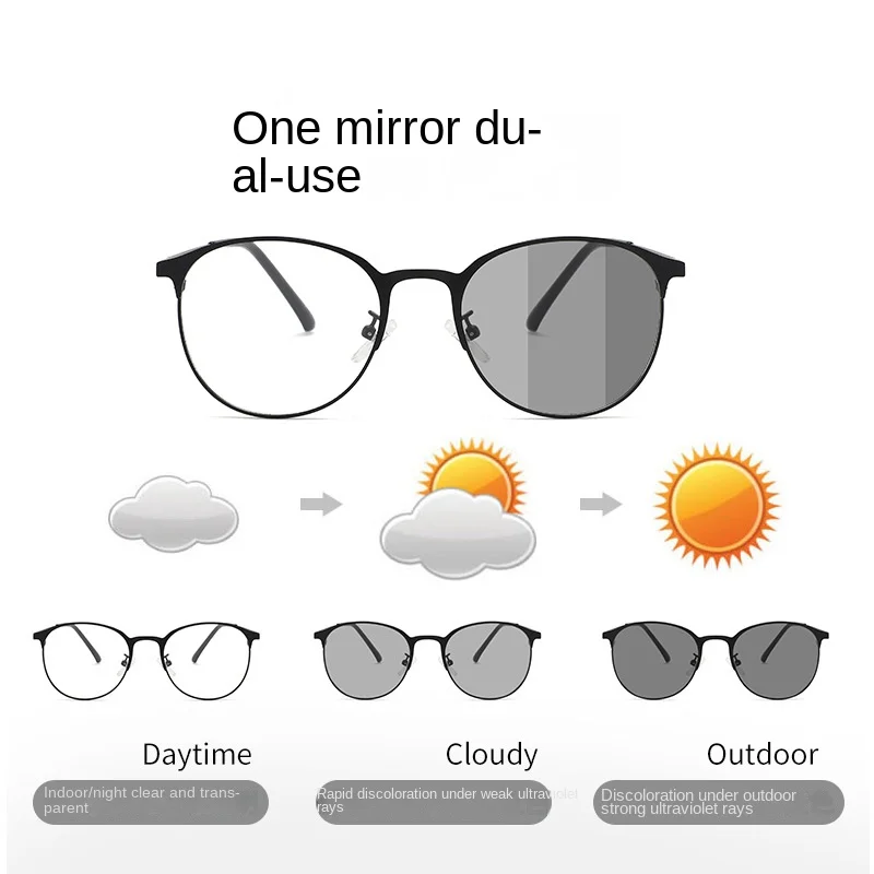 Goggles automatic color-changing men's large frame anti-radiation black frame glasses