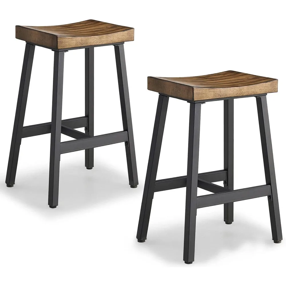 

Backless Saddle Barstools, 25" Counter Height Bar Stools, Solid Wood Counter Stools with Metal Frame