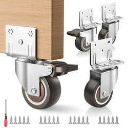 Side Mount Casters, Set of 4 2’ Casters with Brake, L-Shaped TPR Plate Casters for Furniture, 120 lb. Load Capacity