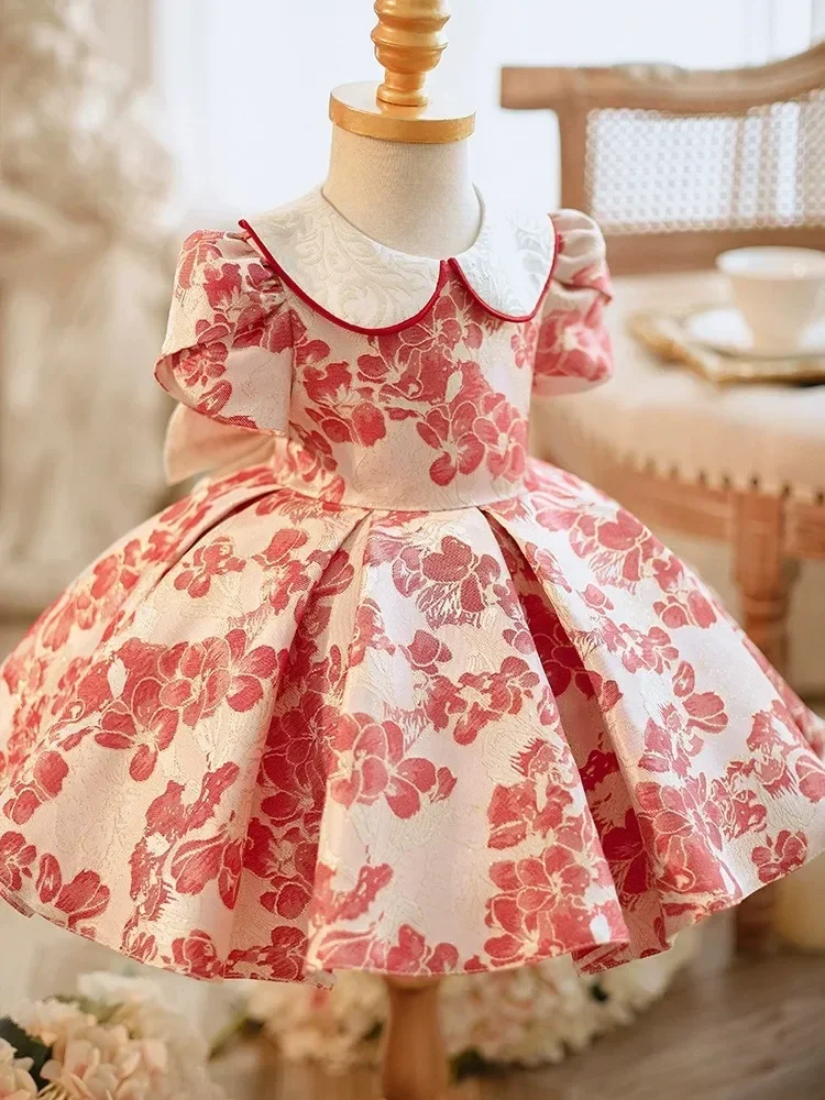 

2024 Evening Dresses for Girls 1st Birthday Party Floral Dress for Baby Girl Children Princess Banquet Clothes Infants Gala Gown