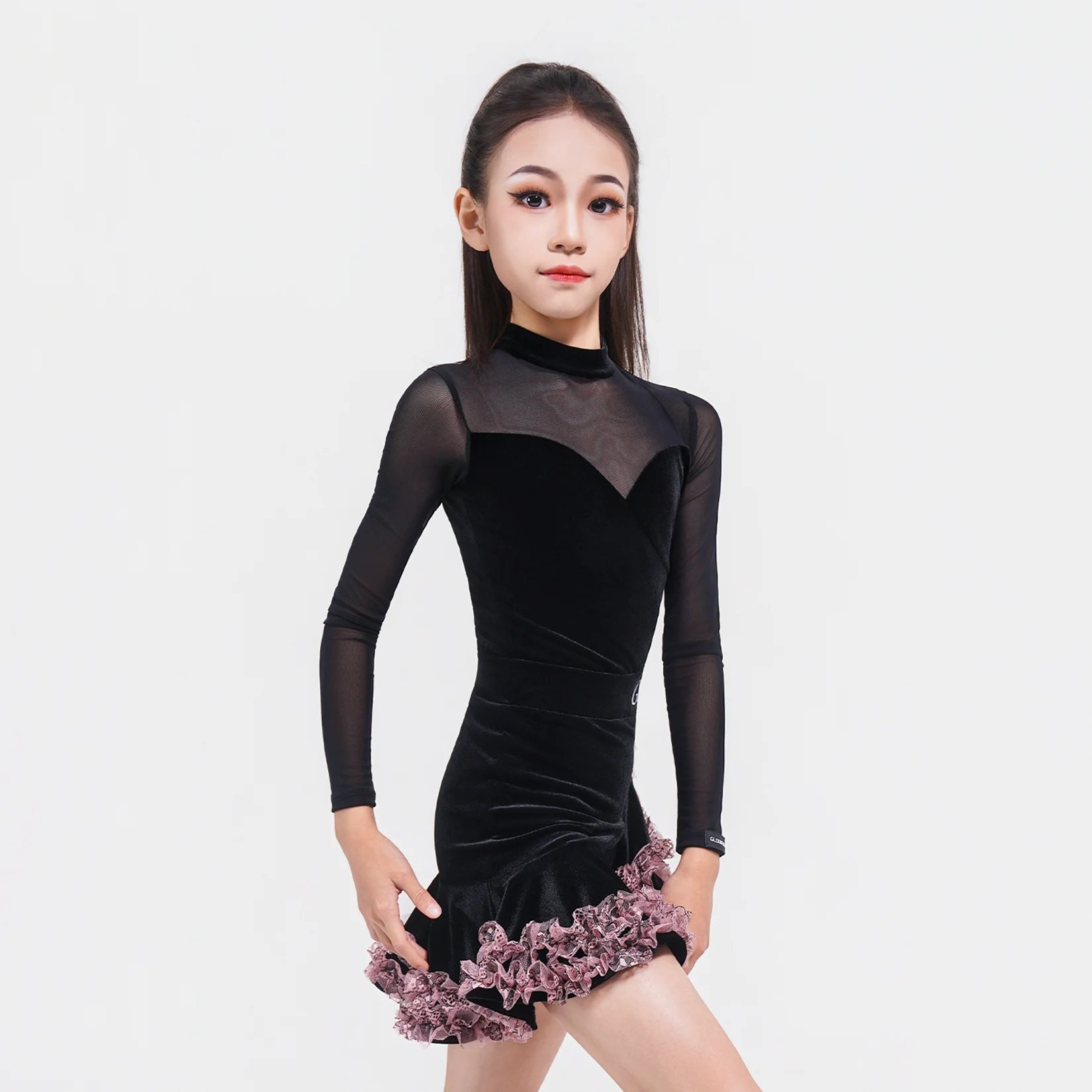 2025 trajes de desempenho de dança latina para grils saias divididas de manga comprida terno de veludo chacha rumba roupas de dança latina xh3881