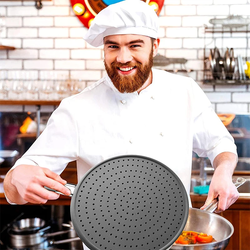 Silikon-Küchenspritzschutz mit Griff, hitzebeständiger Öl-Spritzschutz, Abflussbrett-Abdeckung, Deckel für die Küche, Bratpfanne – Detail 9