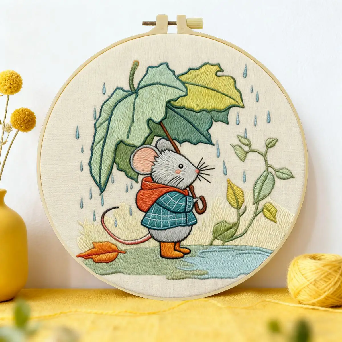 1 Stück 20X20CM/15X15CM 7,87/6,3 Zoll Ratten-Stickerei-Starter-Kit DIY-Kit DIY-Stickerei-Set Handarbeiten Malerei Nähen Kunst – Detail 1