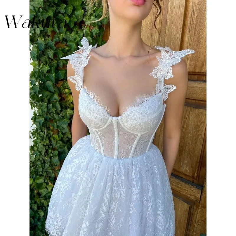 Wakuta 3D Butterfly Lace Homecoming Dress Short Fairy Dress Corset Cocktail Party Vestidos De Fiestas Elegantes Mujer ชุดงานพรอม