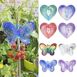 Gradient Color Bird Repellent Wind Turn 3D Reflective Heart-Shaped Butterfly Bird Drive Windmill Outdoor Garden Decor Pinwheels