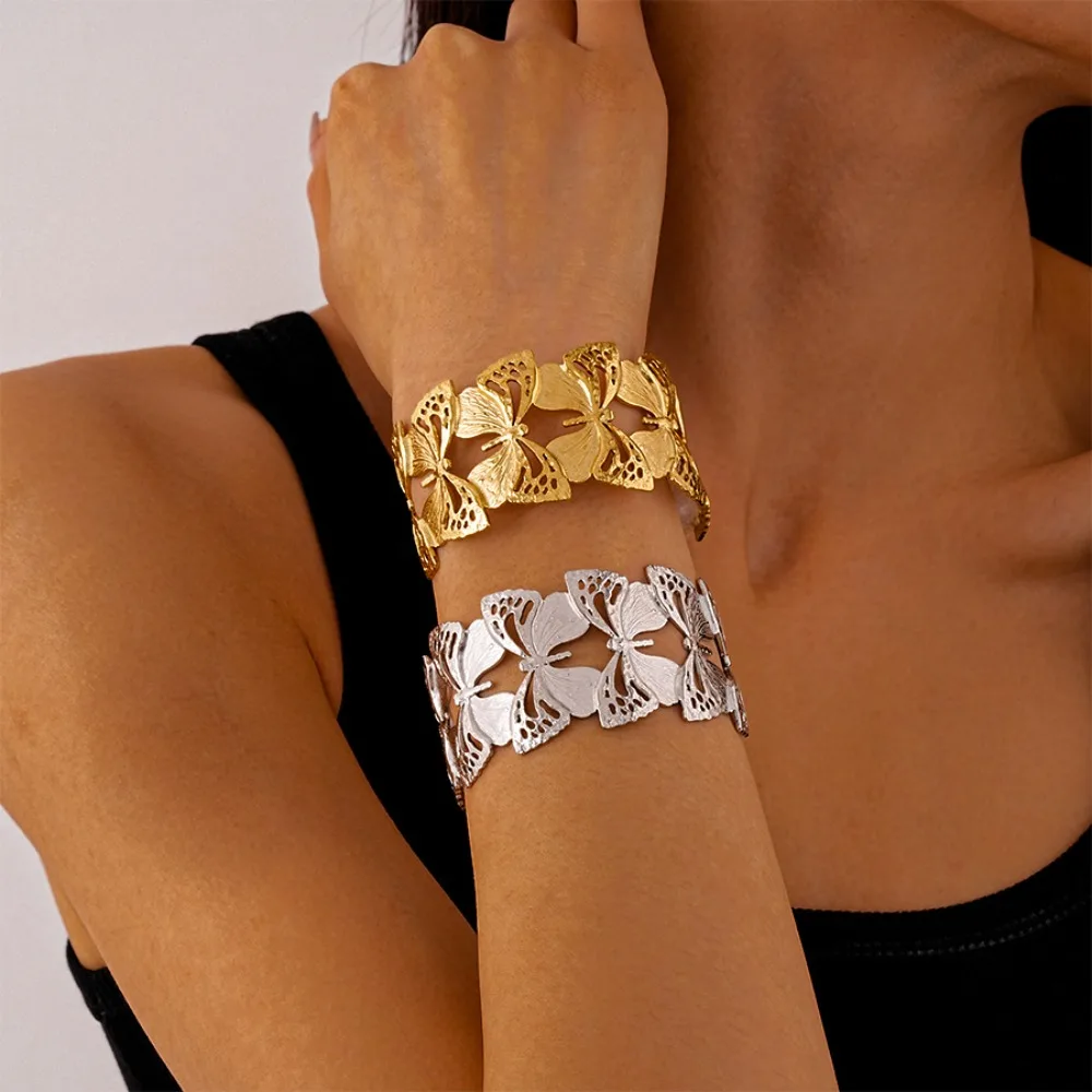 المعادن واسعة مفتوحة الإسورة قطرة الماء شكل فراشة الكفة أساور مجوهرات اكسسوارات الأقلية تصميم سوار مبالغ فيه