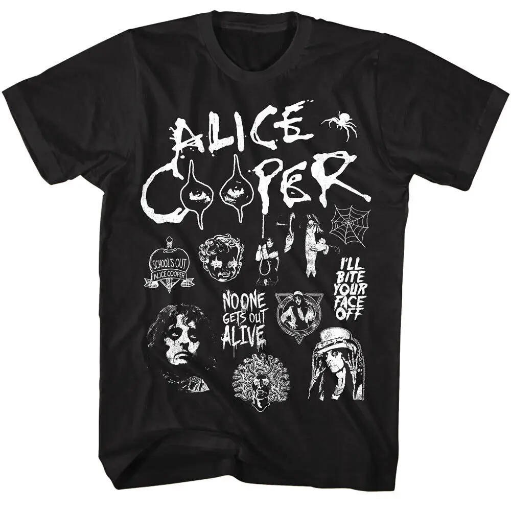 Alice Cooper Rock Collage Men's T Shirt Bite Face Heavy Metal Concert Tour Merch