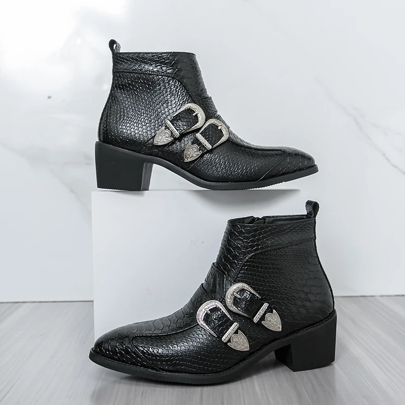 

Retro Men Fashion Chelsea Boots Black Side Zipper European-style Casual Comfortable Busines Buckle Brand Boots Banquet Boots Men
