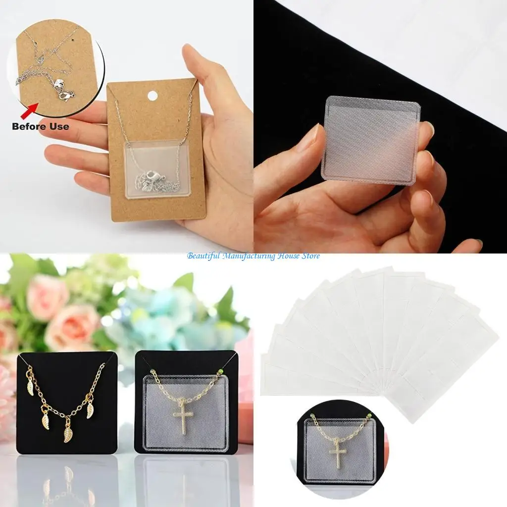 E56A Necklace Display Cards Clear Chain Sleeve Adhesive Display Pockets Jewelry Packaging Supplies for Jewelry Cards