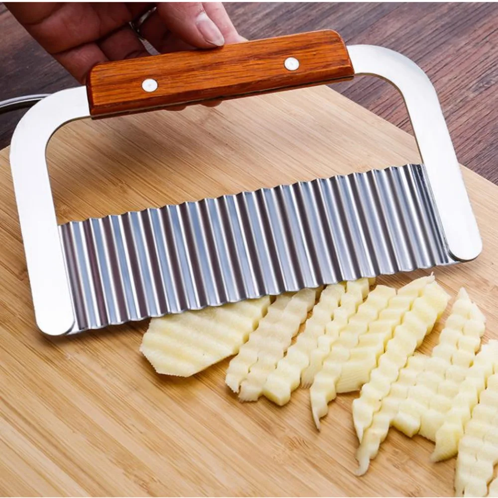 New Hardwood Handle Stainless Steel Crinkle Wax Vegetable Soap Cutter Wavy Slicer Rebanador Ondulado