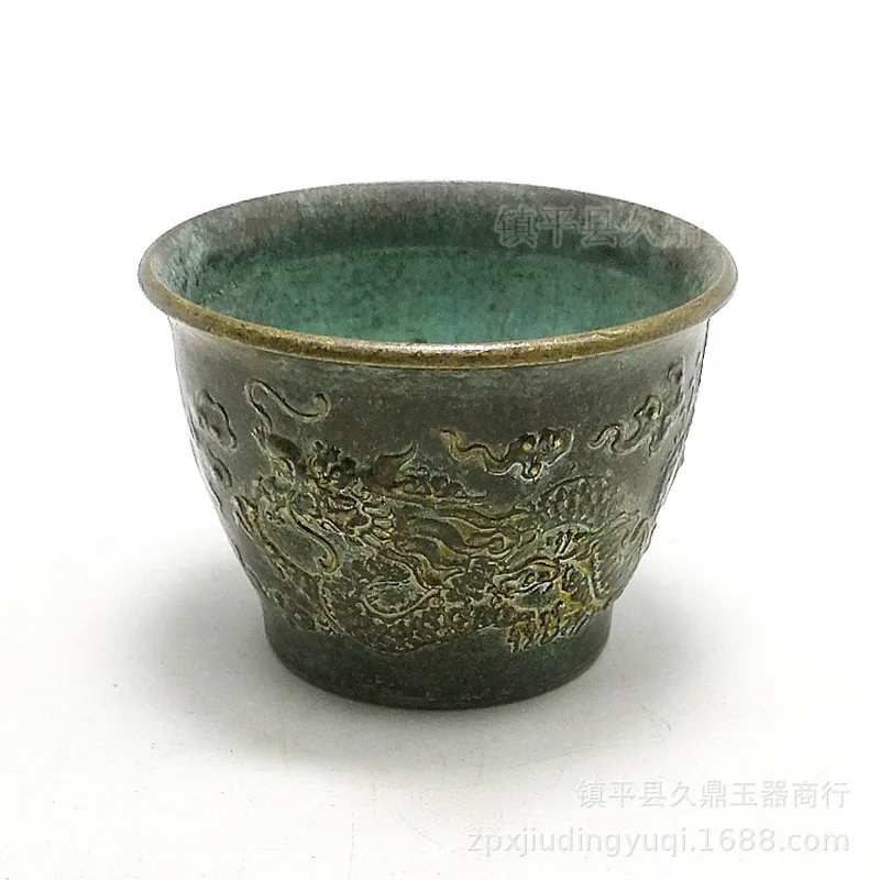 Bronzeware, dragon-patterned wine , small decorative piece, bronze cup for collection and handling