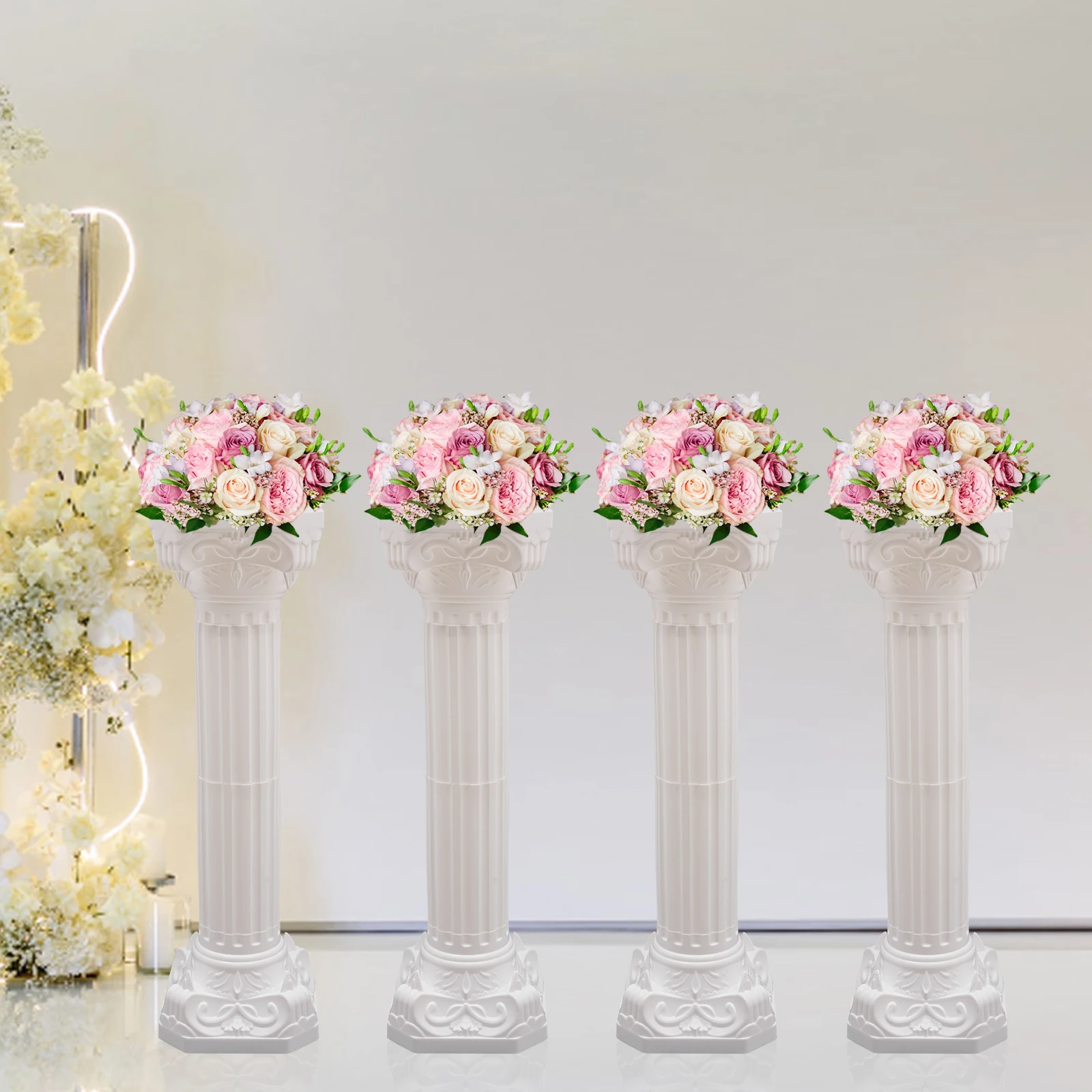 

4PCS Wedding White Roman Column Landscaping Roman Pillar Artistic Statue Party Flowerpot Holder for Church, Wedding, Party