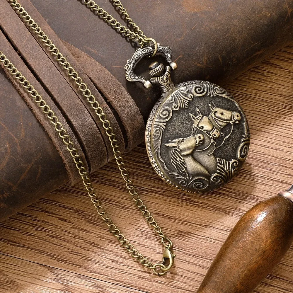 ساعة جيب حصان عتيقة للنساء ، أزياء عتيقة ، راحة ، سلسلة ، كوارتز ، سبيكة ، قلادة ، قلادة ، ساعة ، هدايا #3