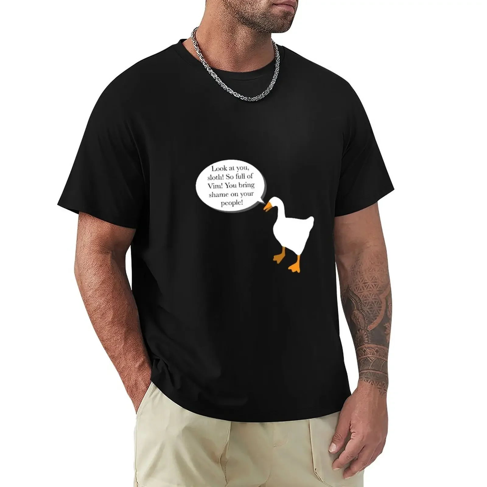 Goose from James Acaster’s Sloth Fable Story T-Shirt graphics heavyweights blacks t shirt for men