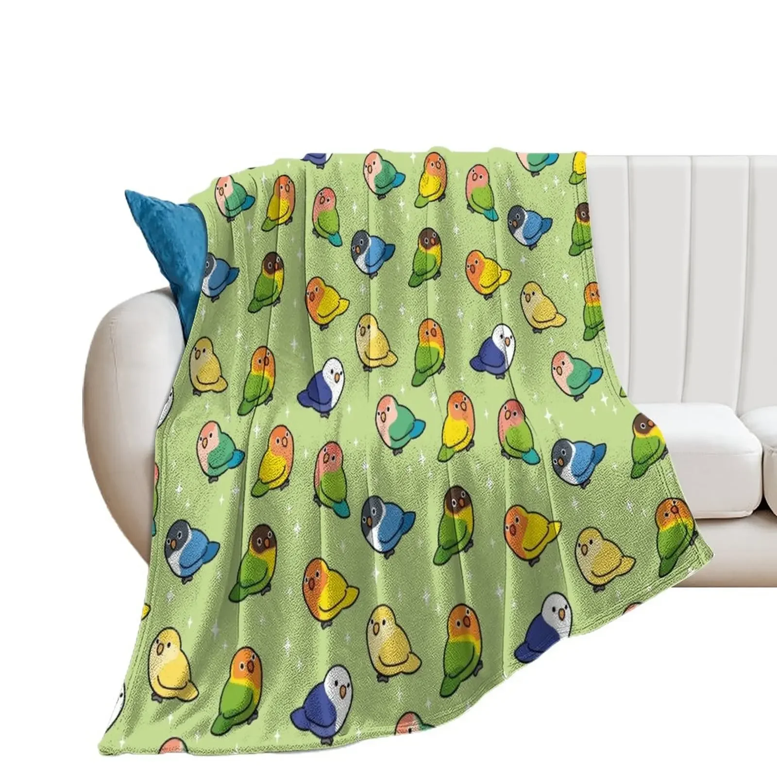 Tiny Lovebirds in green Throw Blanket Flannels decorative Travel Fashion Sofas Blankets