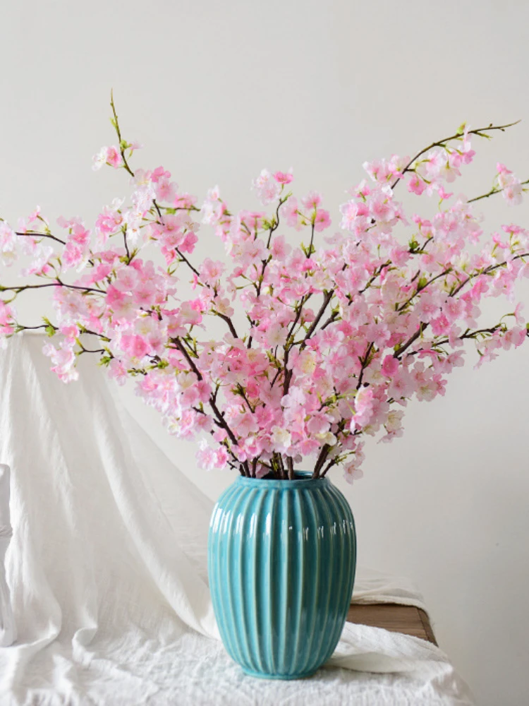 4 شوكة الكرز غصين فرع طويل ورد صناعي الخام الحرير البلاستيك الزهور الزفاف الاحتفال فستان قوس الرصاص زهرة اصطناعية #2