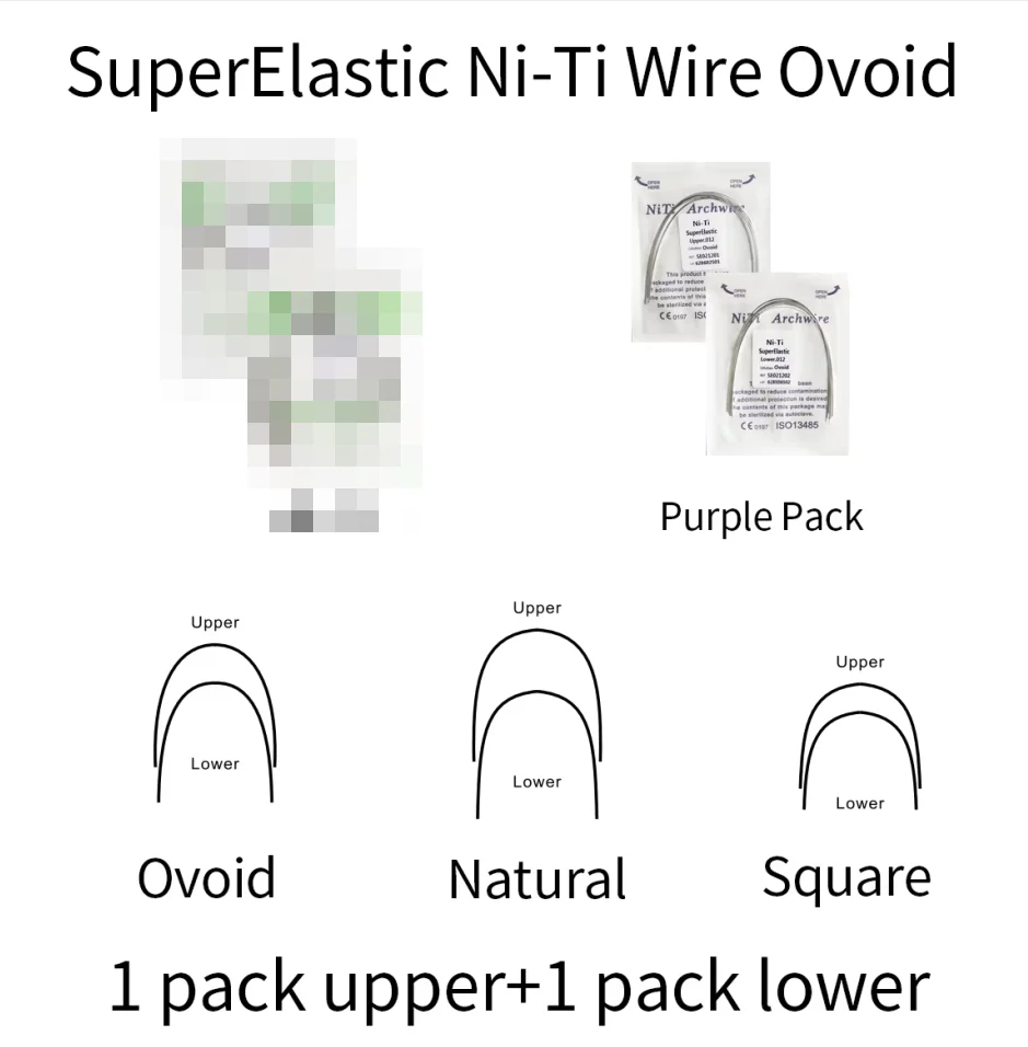 2Packs Orthodontic Super Elastic Niti Ovoid  Round/Rectangle Wire For Dental 1Pack Lower 1Pack Upper
