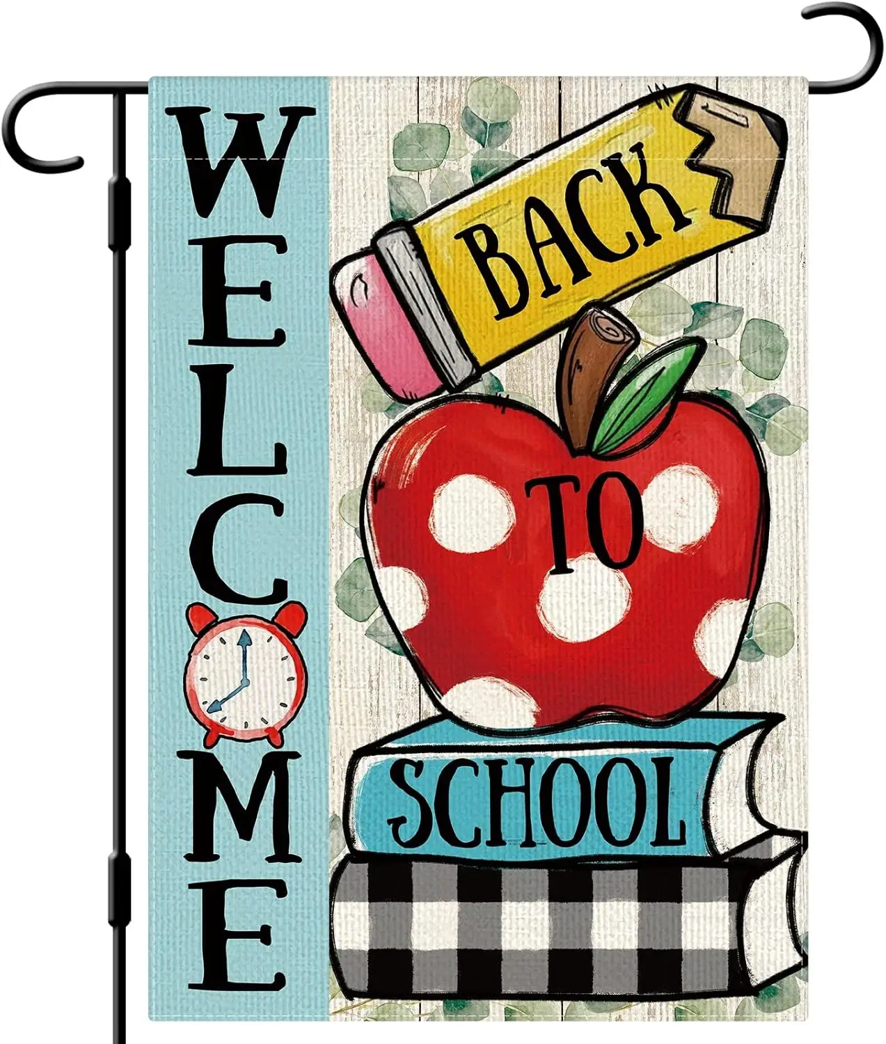 DLZDN Back to School Garden Flag Apple Book School First Day Garden Flag 12x18 Inch Vertical Double Sided Rustic Welcome Farmhou