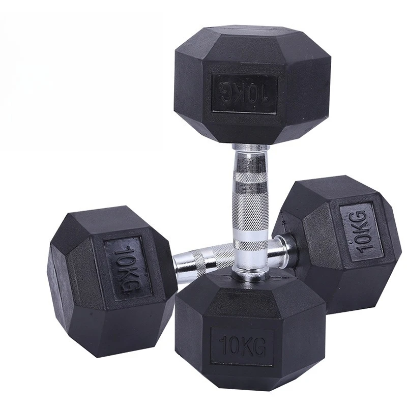 

Competitive Price Black Rubber Coated Dumbbells10kgX2 Home Gym Fitness Workout Hex Dumbbells 2025 New