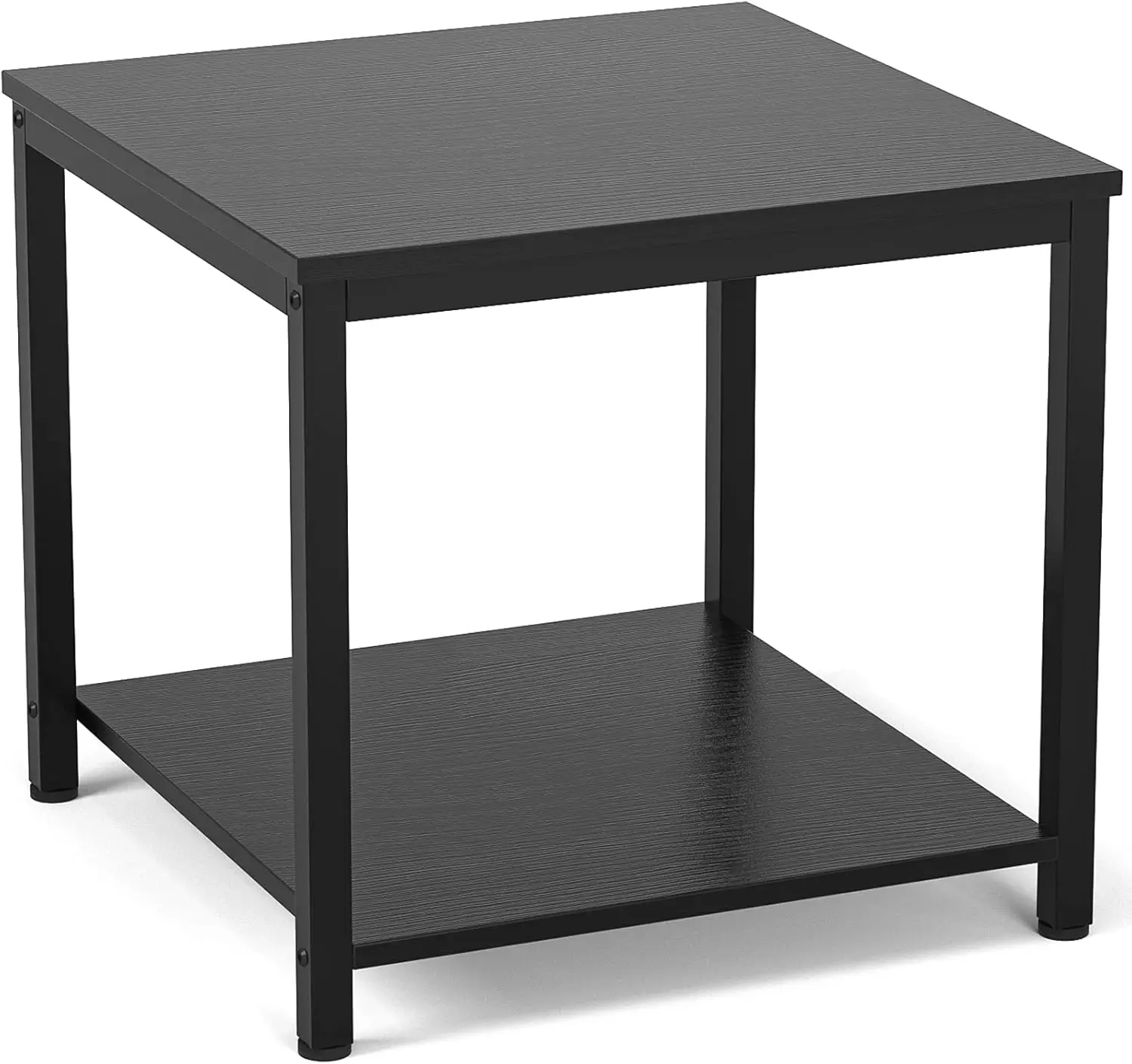 

20-Inch Square 2-Tier Metal Wood Side Table for Living Room Bedroom, Modern Industrial Style in Black