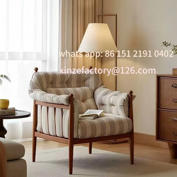 

Customizable antique single sofa size apartment household living room back leisure chair fabric striped chair
