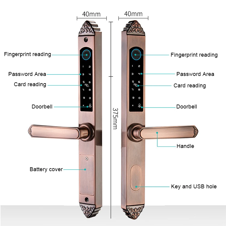 High Quality Finger Print Biometric Stainless Steel 304 Digital Smart Dead Bolt Door Lock for Metal Main Door Outdoor Gate