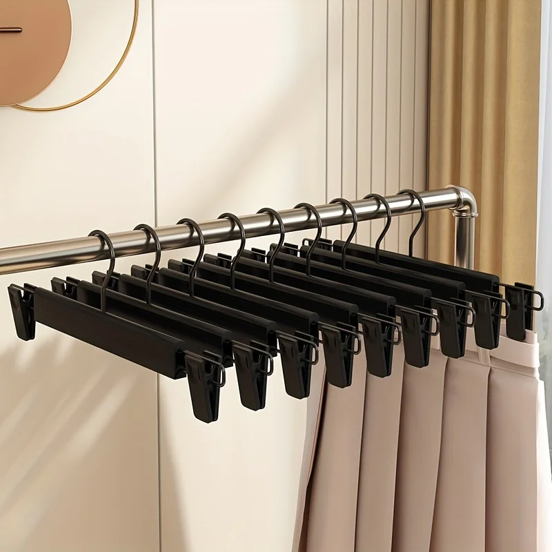 

Colorful Frosted Plastic Hangers With Adjustable Pants Clips - Space-Saving, Durable For Wardrobe Organization