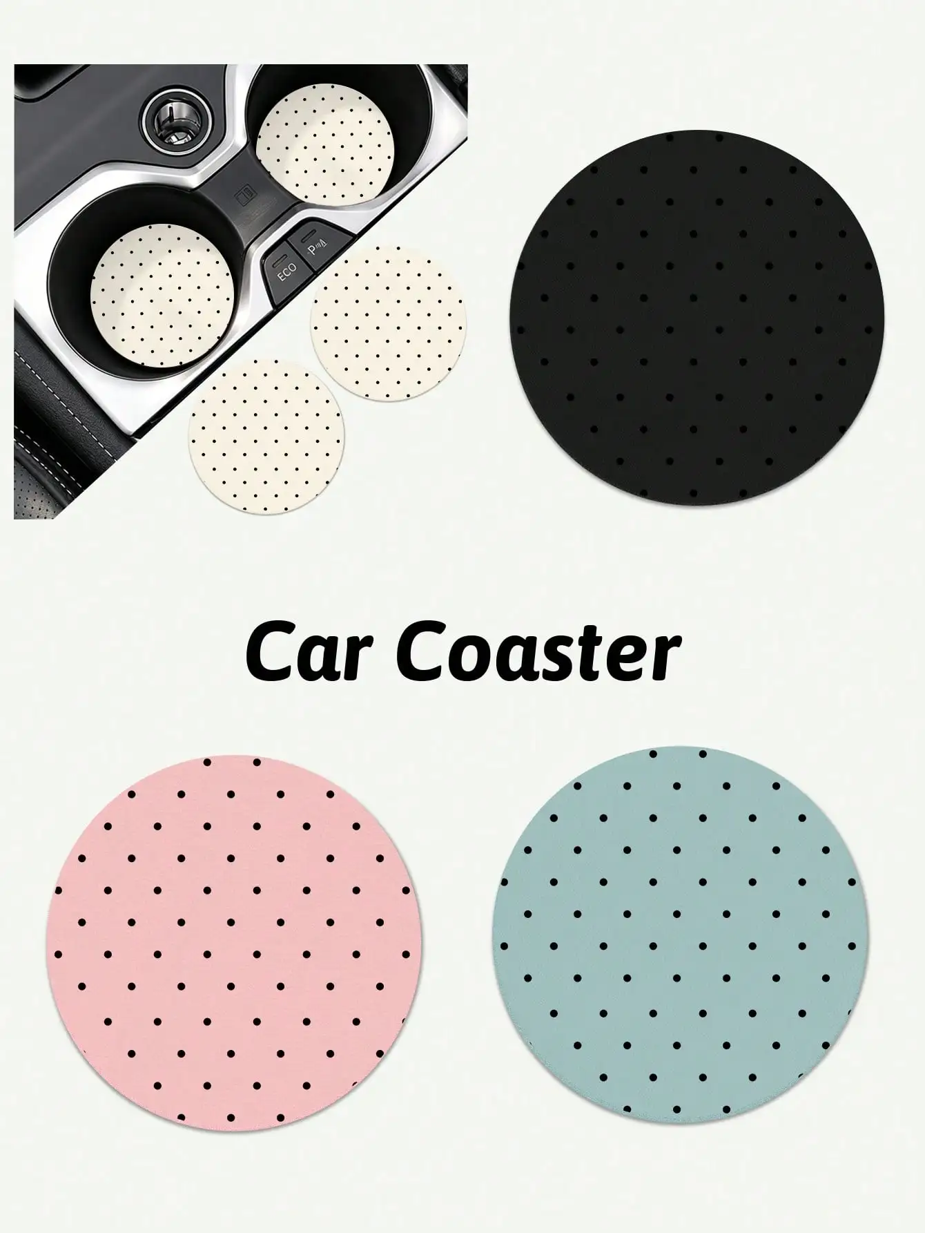 2pcs Black & White Polka Dot Coasters, Car Interior Decor, Car Accessories, Non-Slip Car Cup Holder Mats, Suitable For Men &