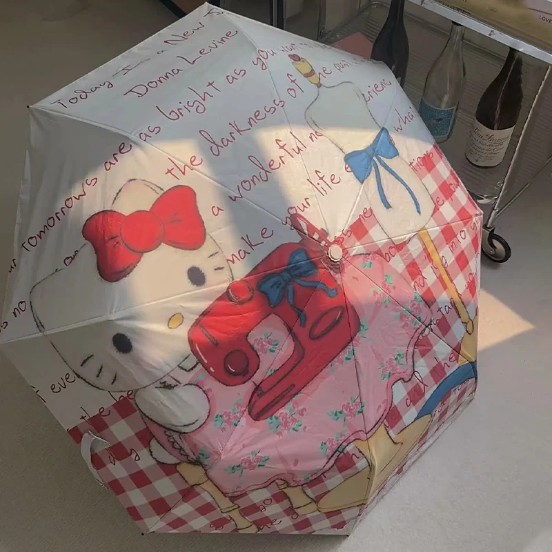 

Hellokitty милый зонтик в стиле Лолиты в стиле ретро с клубничным медведем, полностью автоматический зонт для защиты от солнца и ультрафиолета, складной зонт