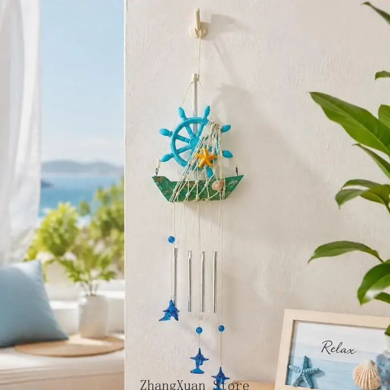 Seilnetz-Segelboot-Glockenspiel mit Delfin-Anhängern und Muschel mit 3 x – Detail 5