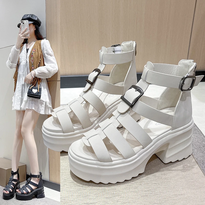 

Women's Roman Sandals Wedge Heel Heel Wrap Heel Zipper Shoes Women Dress Daily Commute Waterproof Platform Sandalias De Mujer