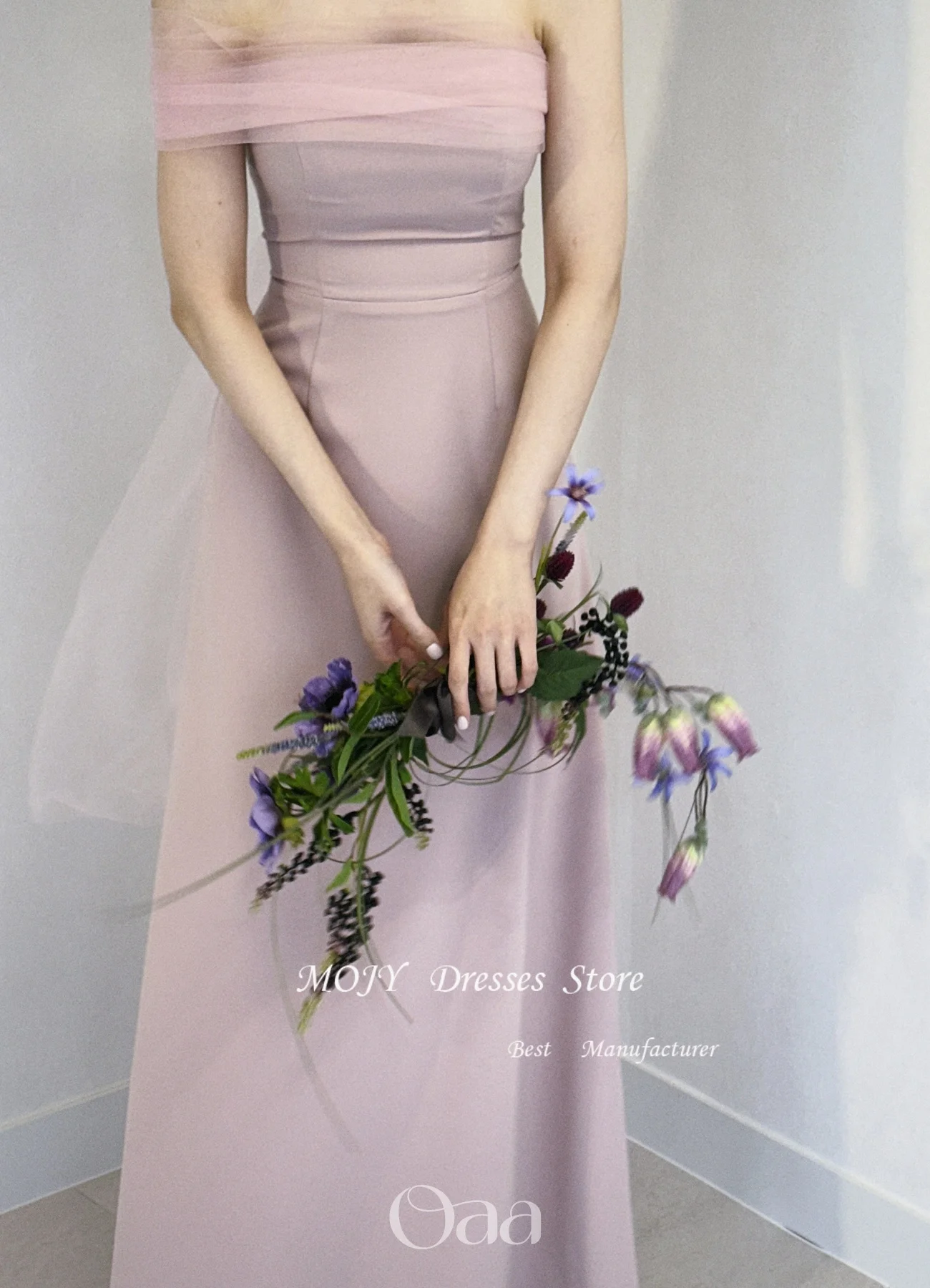 Vestidos de Noche Largos Elegantes Color Rosa Pálido Mojy, Estilo Coreano, con Bolero de Tul, Corsé de Satén Elástico, Vestidos de Gala Personalizados