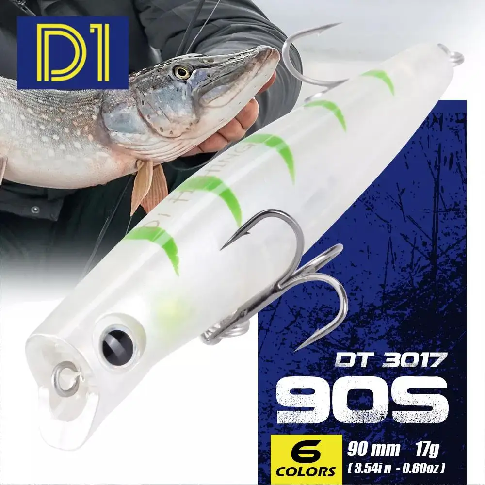 D1 Popper slow sinking Baits 90mm 17g for Bass Rolling Wobbler Long Casting Fishing top walkers Pike lures