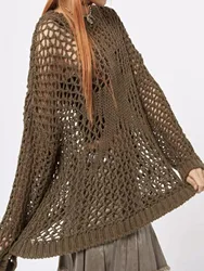 Round neck pullover, long sleeved, clean color, sandy beach cover, knitted shirt, spring and summer